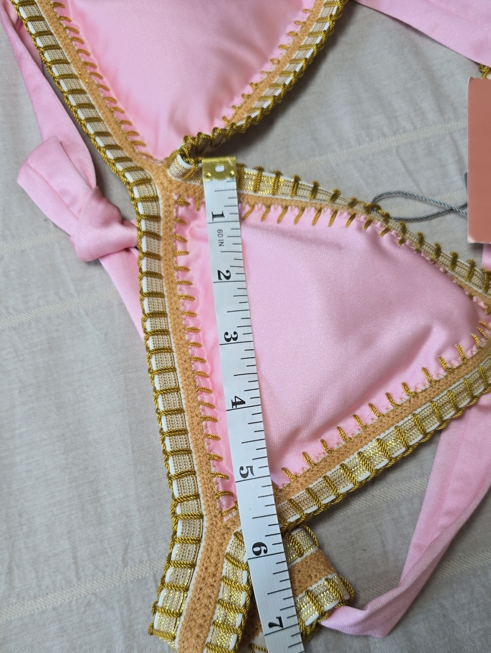 PQ Swim Platinum Pink Sands Crochet Trim Triangle Top Size Small - Picture 11 of 12